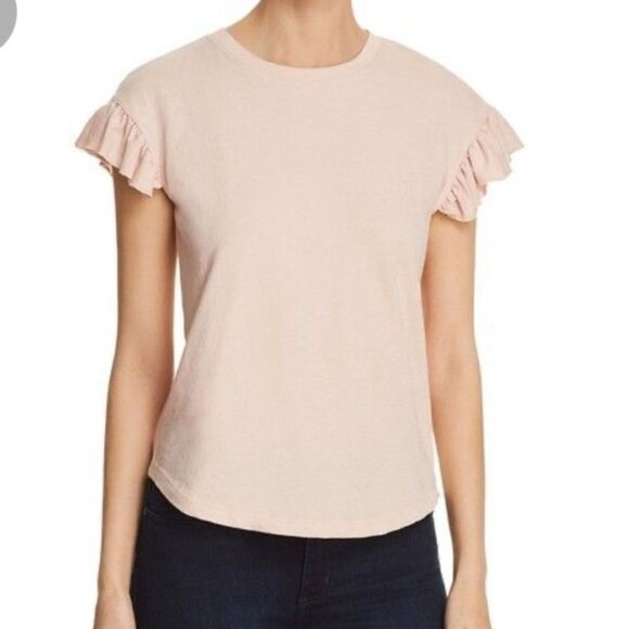 Kate Spade New York T-Shirt Tee 100% Cotton Ruffle Sleeve Beige Pink Shirt - Picture 7 of 7